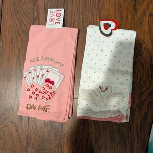Pink and White Embroidered Kitchen Towels